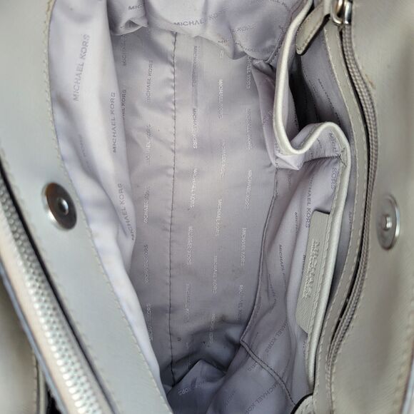 MICHAEL KORS SELMA MEDIUM TOP ZIP SAFFIANO LEATHER SATCHEL GRAY $298 - Picture 10 of 11